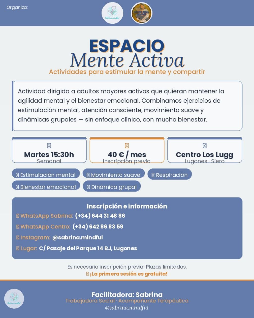 Cartel promocional Espacio Mente Activa - Centro Social Los Lugg