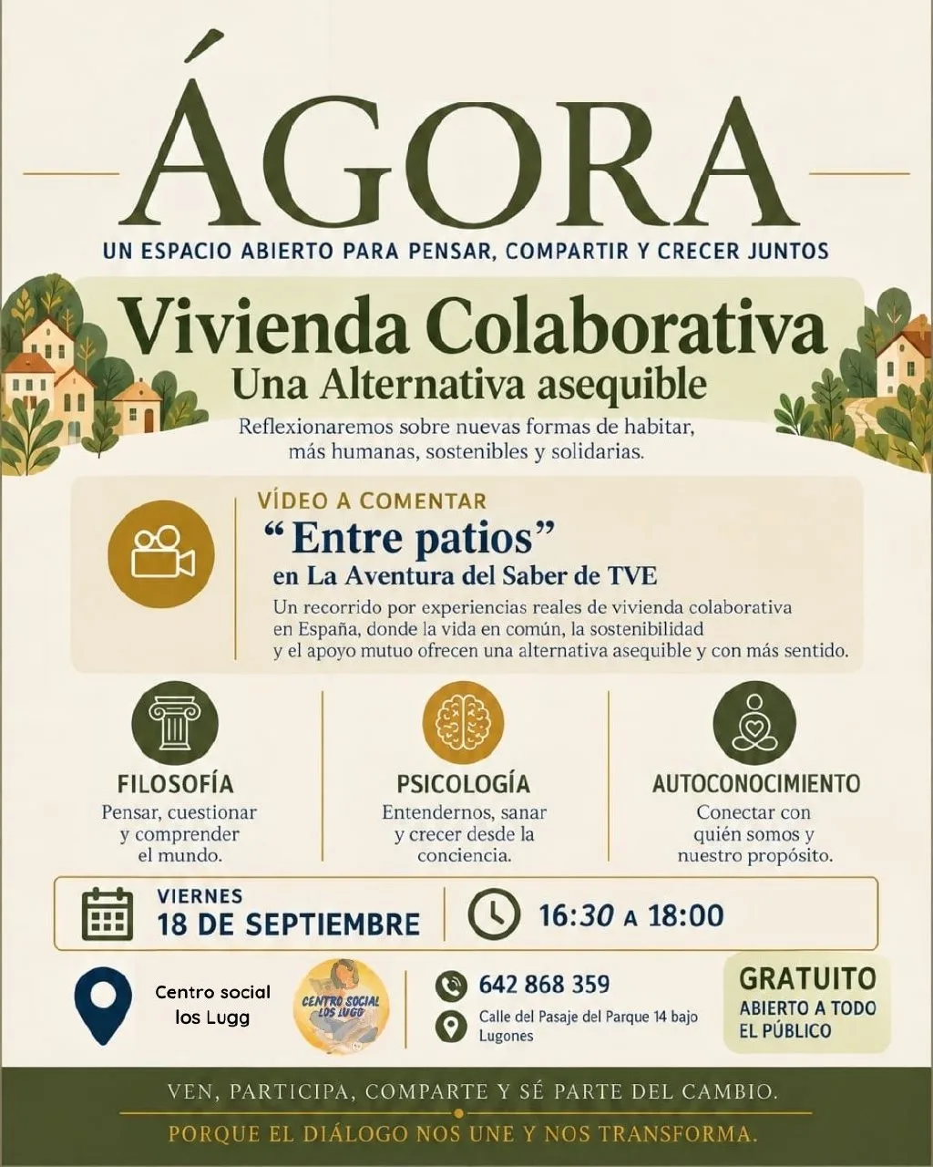 Cartel de Ágora: vivienda colaborativa en el Centro Social Los Lugg