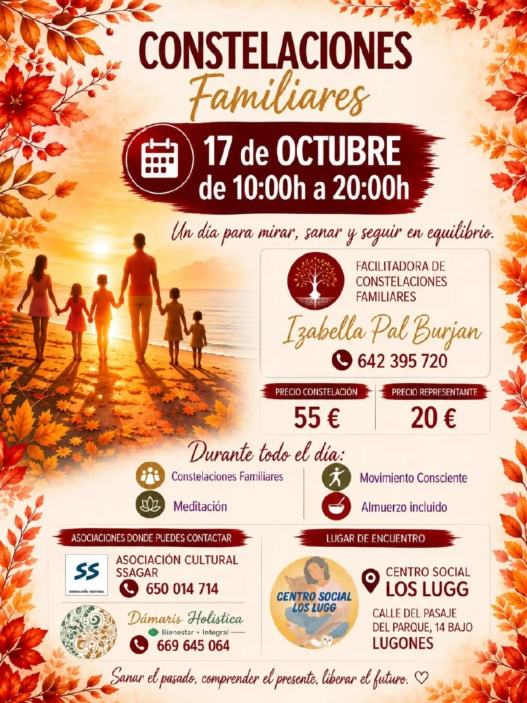 Cartel de la jornada de constelaciones familiares del 17 de octubre en el Centro Social Los Lugg