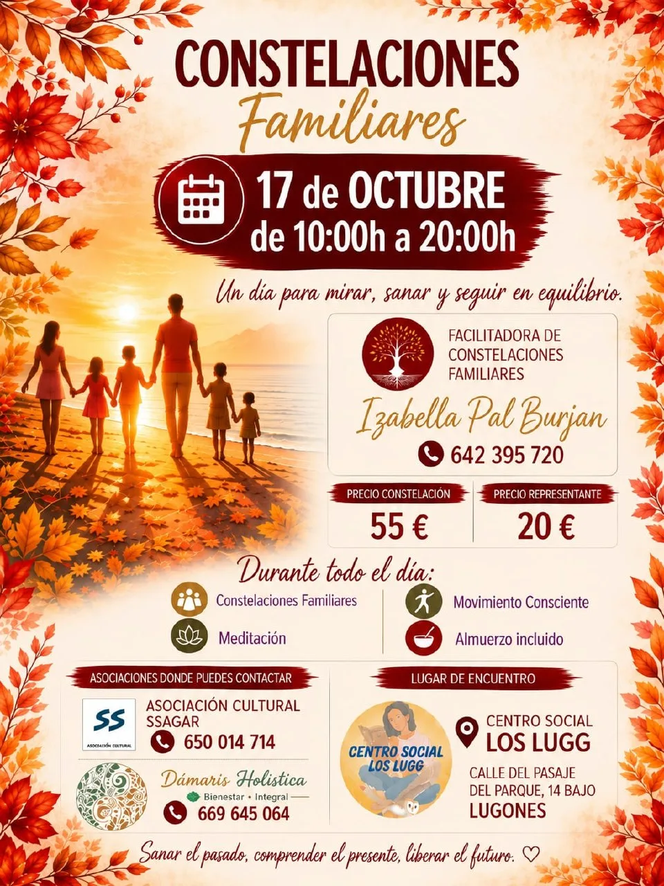 Cartel de la jornada de constelaciones familiares del 17 de octubre en el Centro Social Los Lugg