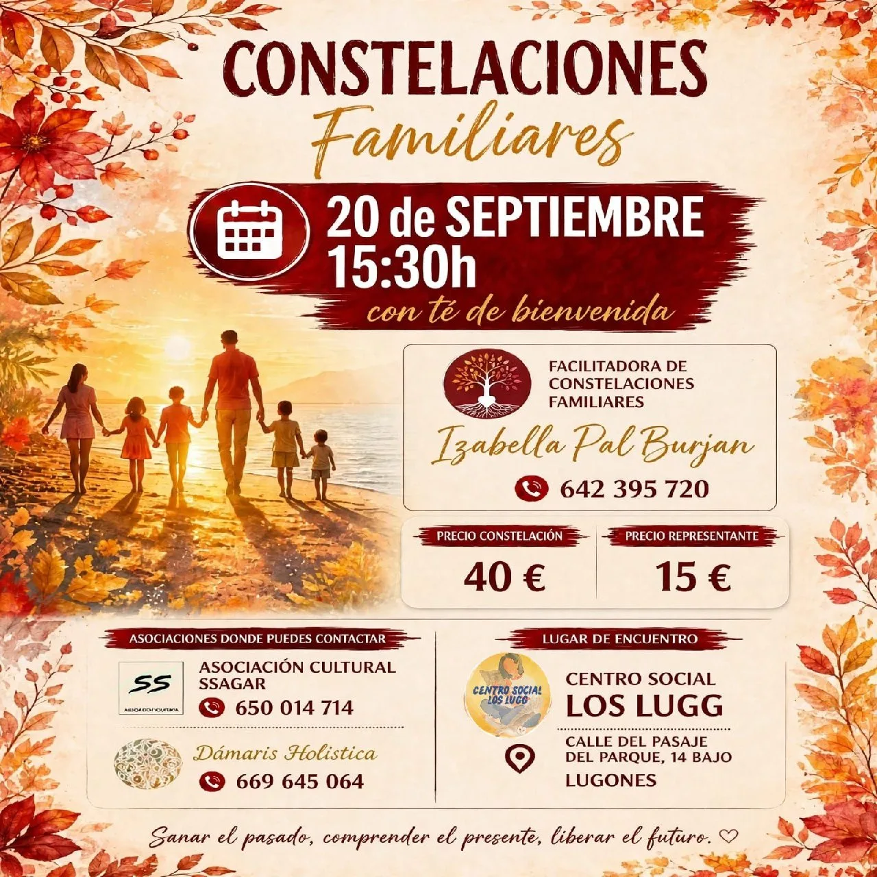 Cartel Constelaciones Familiares 20 de septiembre en el Centro Social Los Lugg