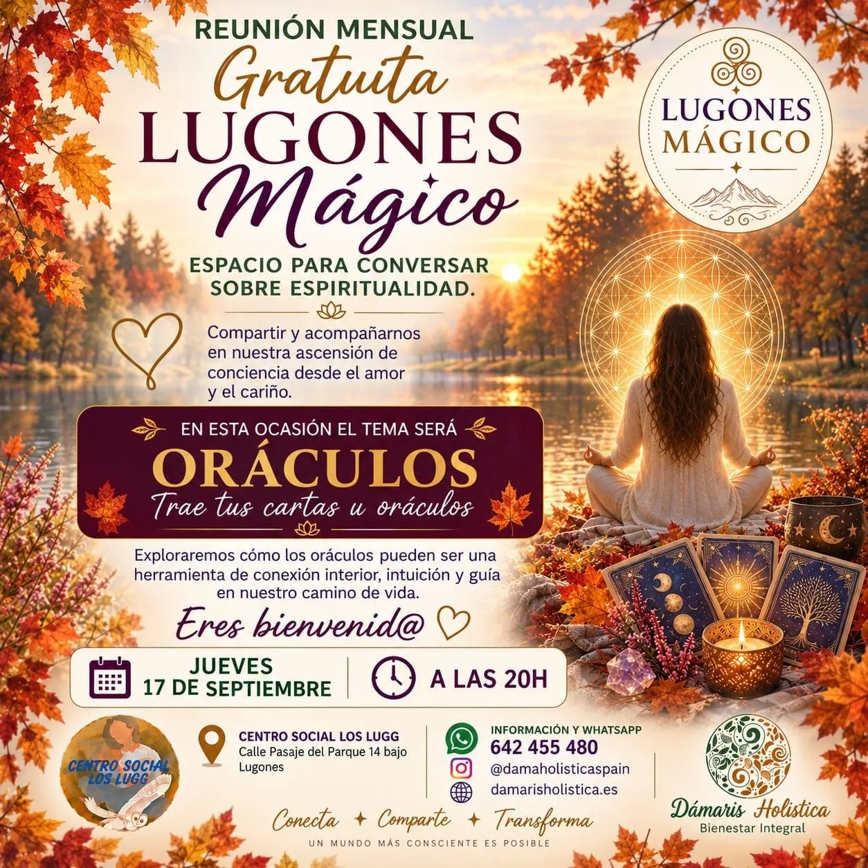Cartel de Lugones Mágico, reunión mensual de espiritualidad sobre los oráculos