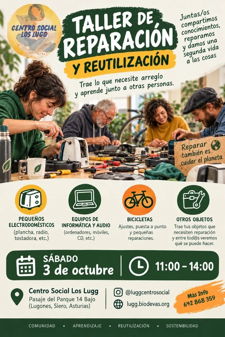 Cartel del Taller de Reparación y Reutilización del Centro Social Los Lugg