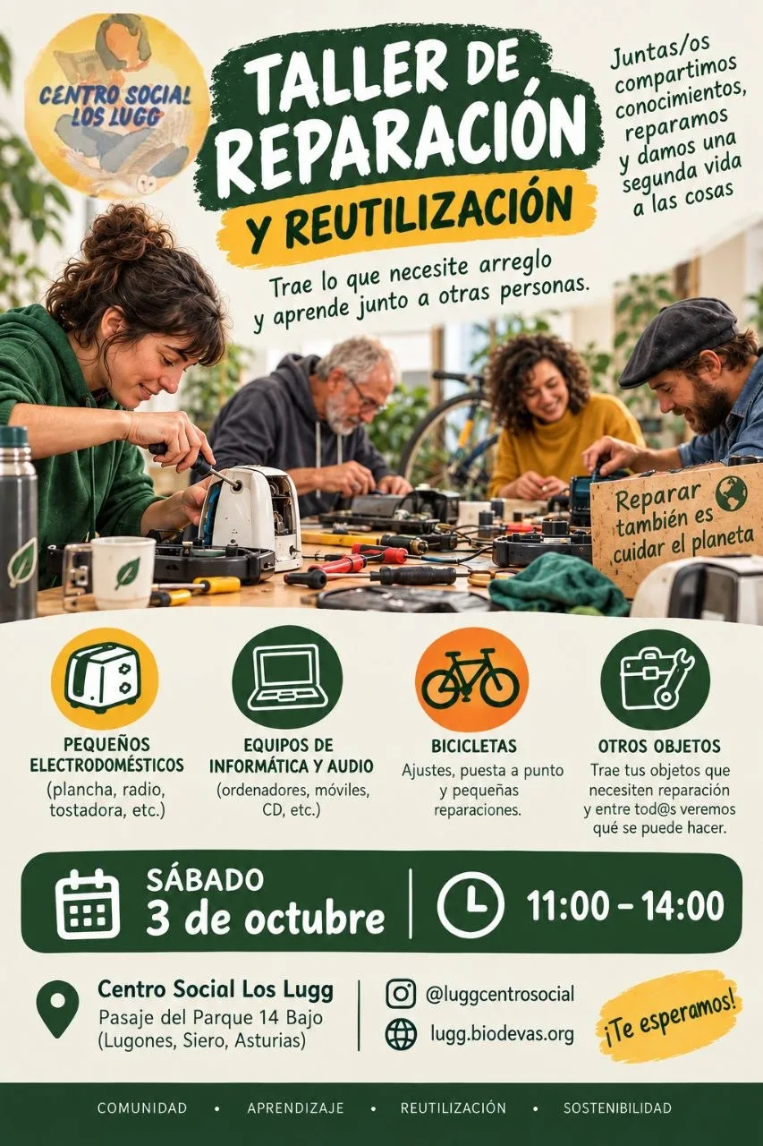 Cartel del Taller de Reparación y Reutilización del Centro Social Los Lugg