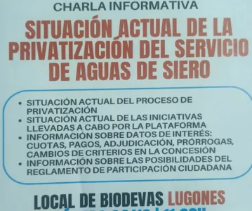 Charla informativa: la privatización del agua en Siero — sábado 24 de octubre en Los Lugg